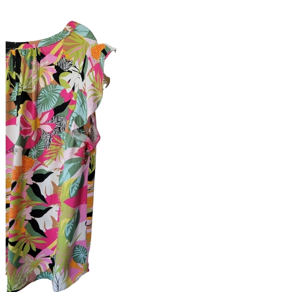 NWOT RACHEL Rachel Roy 2X Flutter Cap Sleeve Tropical Floral Tunic Pink Green - Picture 7 of 12